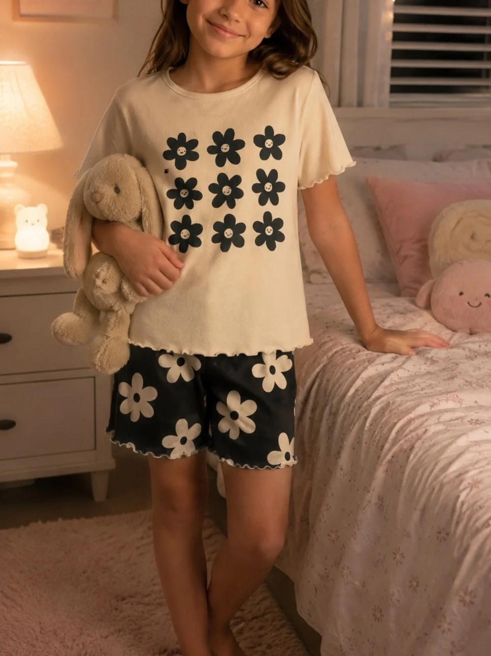 Cat & Jack Cream and Black Floral Two-Piece Pajama Set